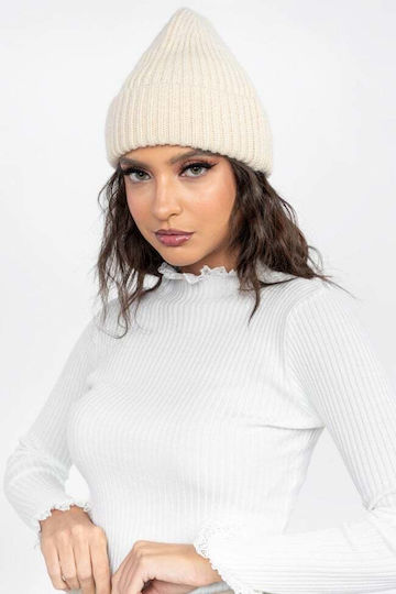Beanie Unisex Σκούφος Πλεκτός σε Μπεζ χρώμα