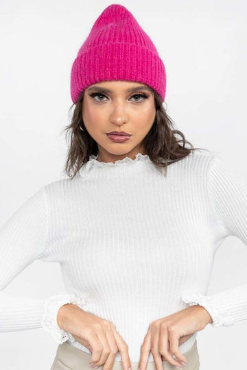 Beanie Unisex Beanie mit Rippstrick in Fuchsie Farbe