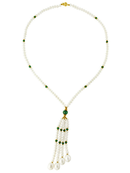 Margaritari Gold Set Necklace & Earrings with Stones and Pearls 14K
