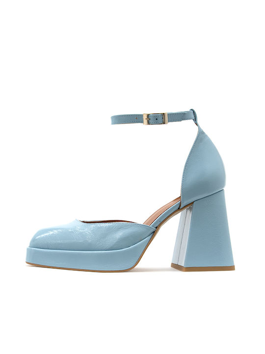Angel Alarcon Leather Light Blue Heels with Strap