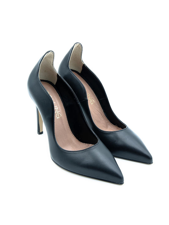 Rolling Steps Shoes Leather Pointed Toe Black Heels