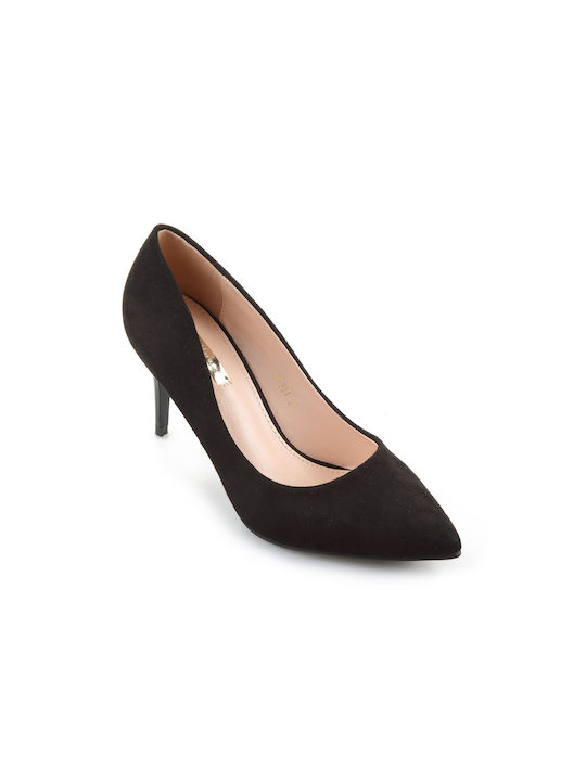 Fshoes Suede Pointed Toe Black Heels