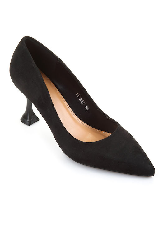 Fshoes Suede Pointed Toe Black Heels