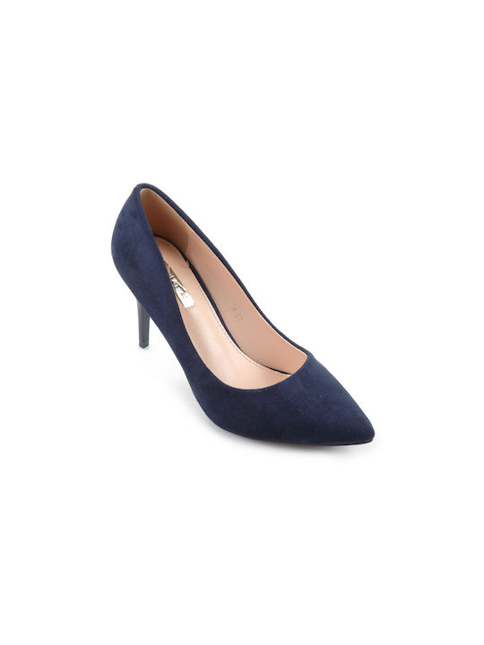 Fshoes Suede Μυτερές Γόβες Navy Μπλε