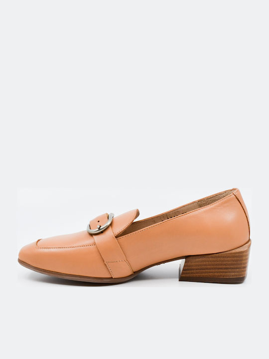 Leather Women's Loafers in Beige Color