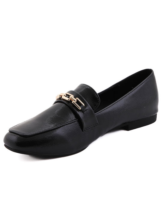 Voi & Noi Patent Leather Women's Moccasins in Black Color