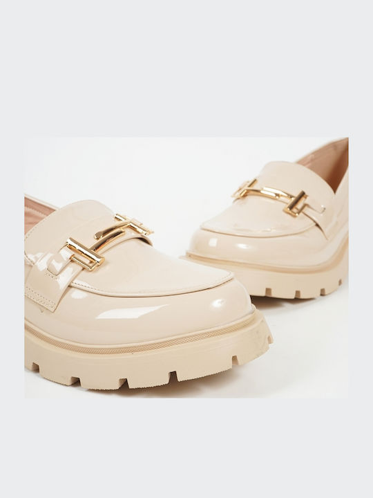 Patent Leather Women's Loafers in Beige Color