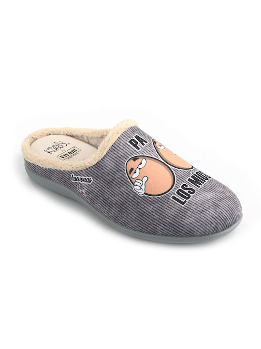 Fshoes Men's Slippers with Fur Gray