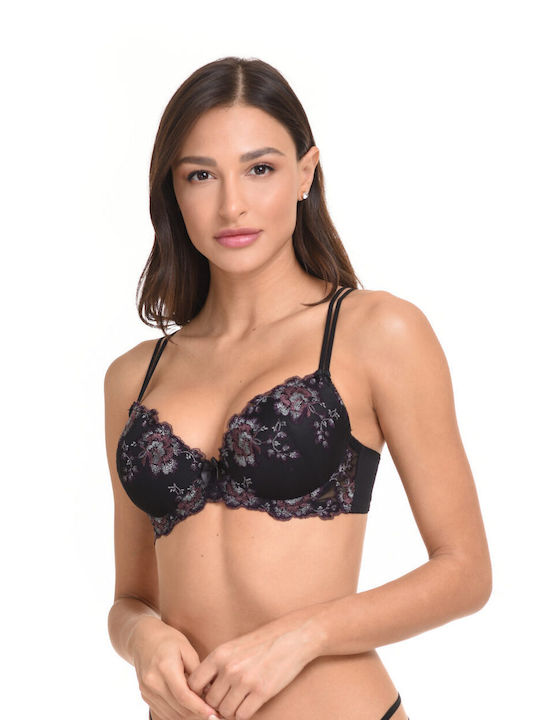 Miss Rosy Dantelat Set de Lenjerie Sutien cu Șir de caractere Negru