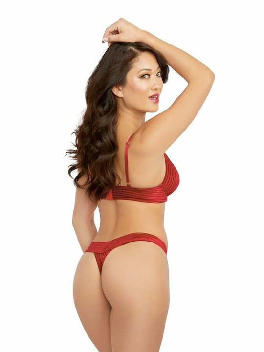 Dreamgirl Дантелен Комплект Дамско Бельо Сутиени с Прашка Червен