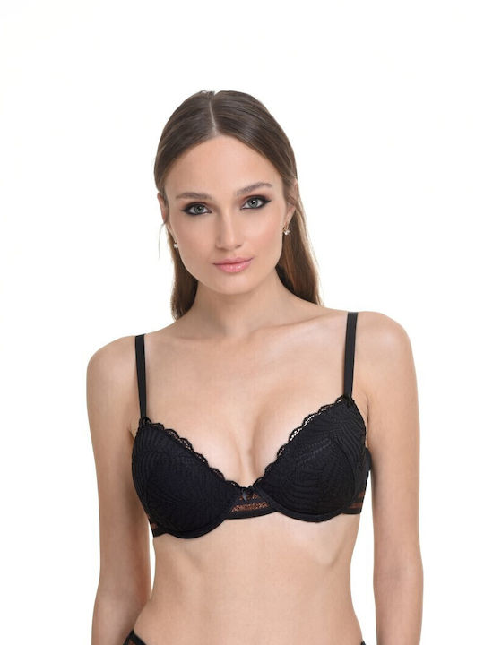 Miss Rosy Lace Underwear Set with Bra & Brazil Black