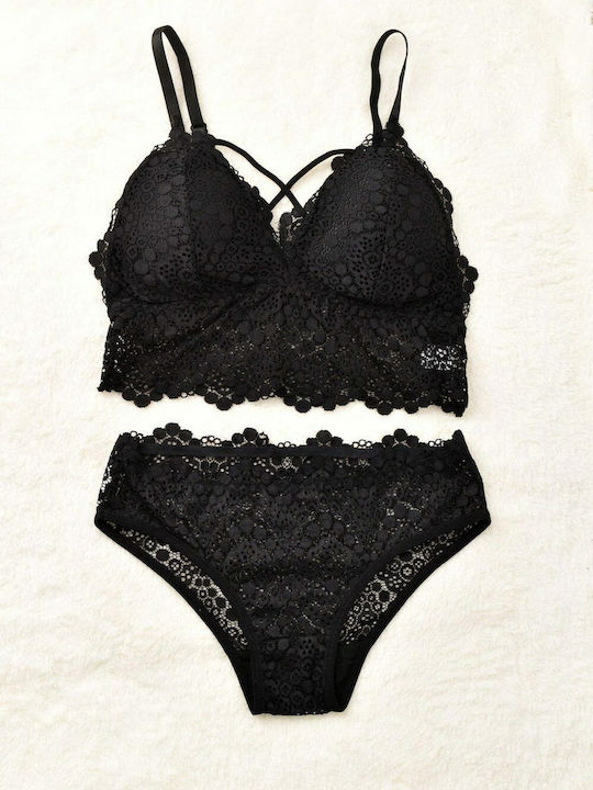 Potre Δαντελένιο Σετ Εσωρούχων Bralette με Slip Μαύρο