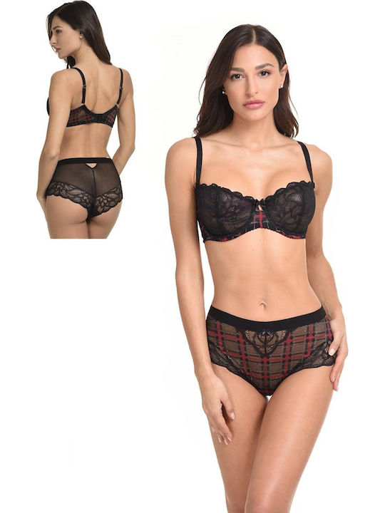 Miss Rosy Lace Underwear Set with Bra & Boxer Black