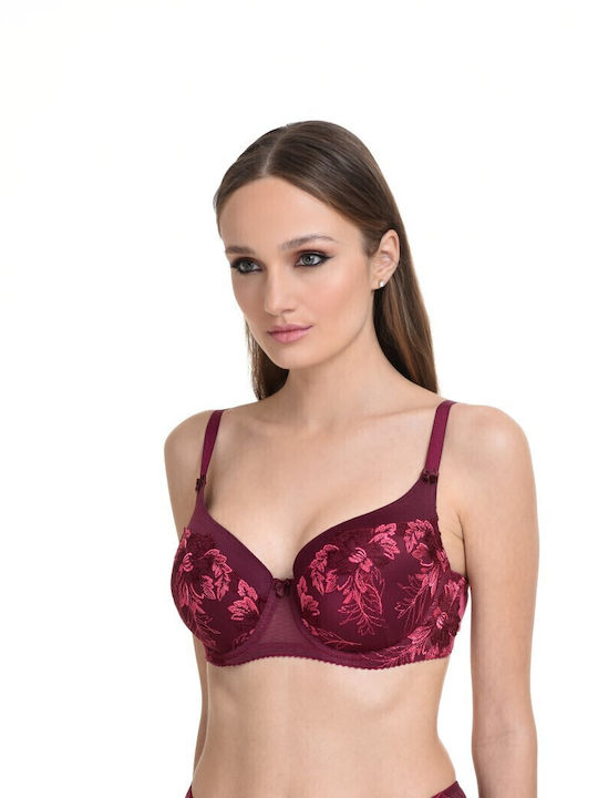 Miss Rosy Δαντελένιο Σετ Εσωρούχων Σουτιέν με Boxer Μπορντό
