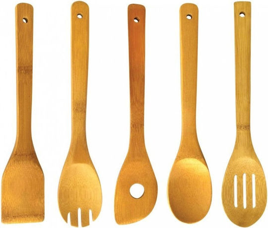 KING Hoff Σετ Bamboo Εργαλείων Μαγειρικής με Βάση 5τμχ Καφέ