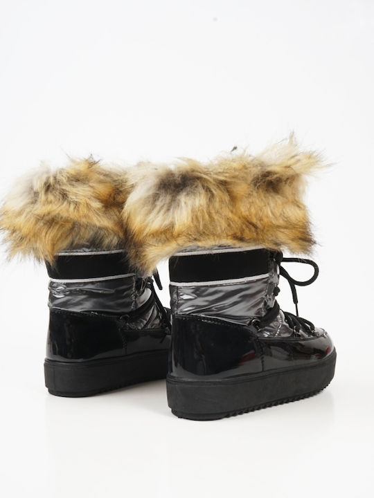 Piazza Shoes Women's Patent Leather Boots with Fur Silver