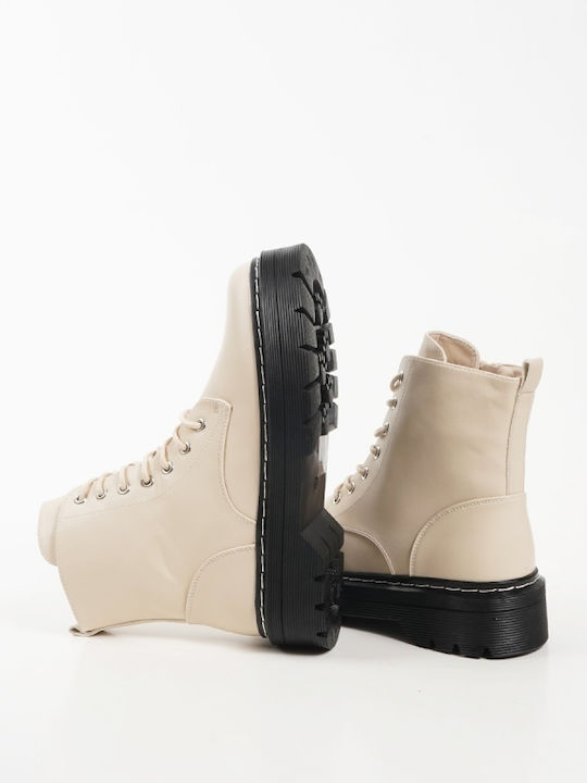 Piazza Shoes Women's Combat Boots Beige