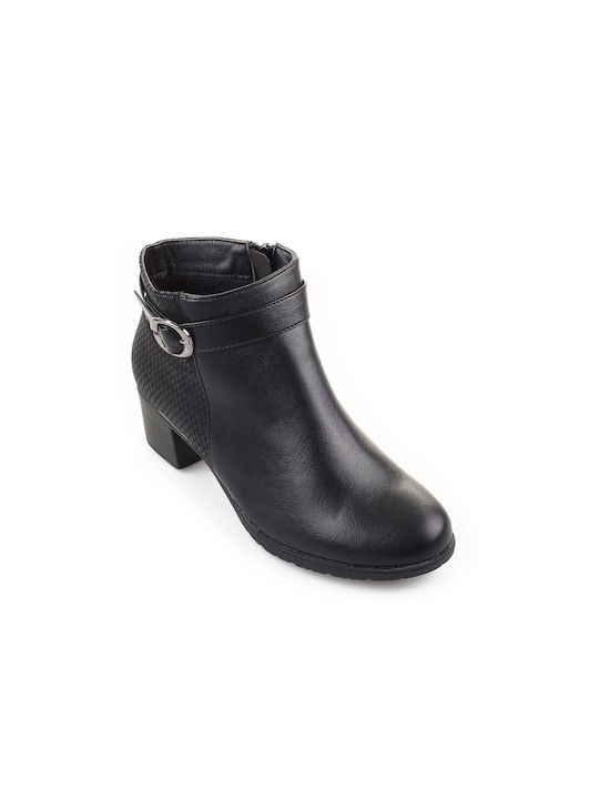 Fshoes Women's Leather Medium Heel Ankle Boots Black