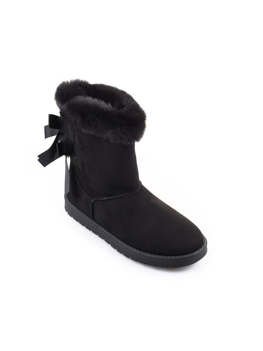 Fshoes Women's Suede Combat Boots with Fur Black