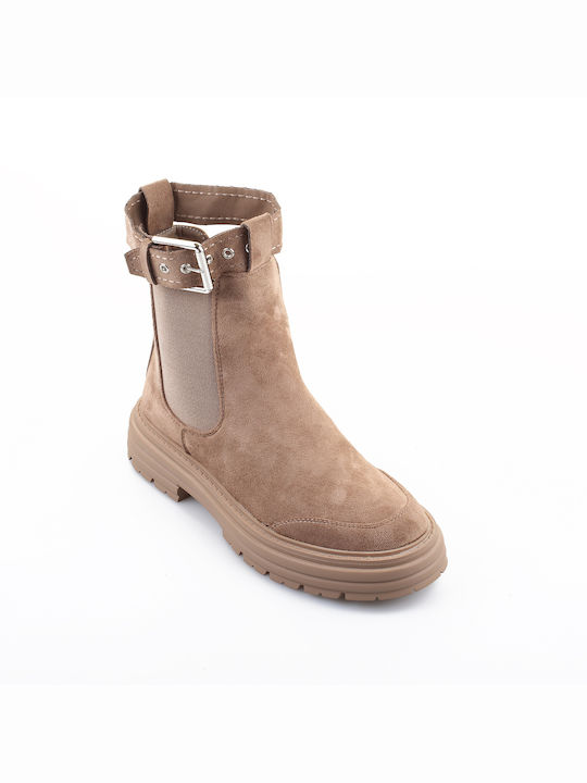 Fshoes Damen Chelsea Stiefeletten Beige