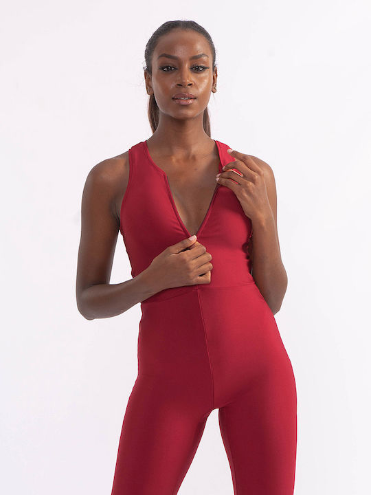 Women's Sleeveless One-piece Suit Burgundy