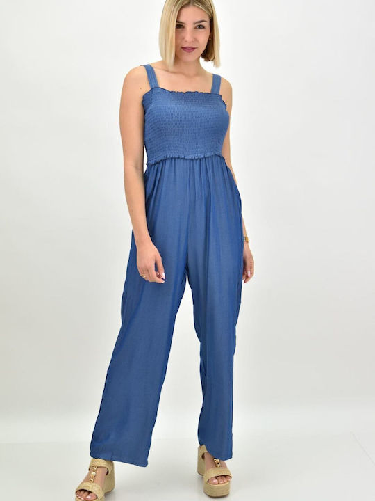 Women's Denim One-piece Suit Navy Blue