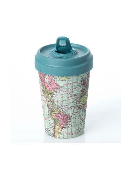 Cup Cană Bambus cu Capac Verde 400ml