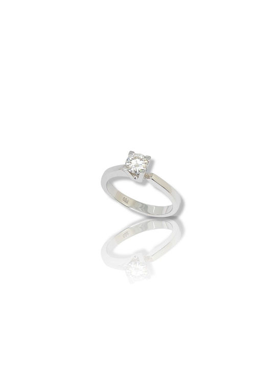 Mentzos Single Stone Ring of White Gold 18K with Diamond