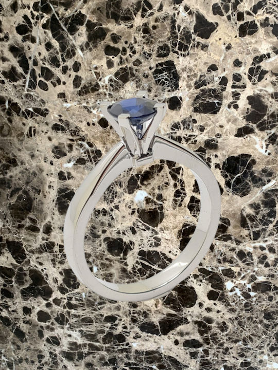 Mentzos Single Stone Ring in 18K White Gold with Sapphire