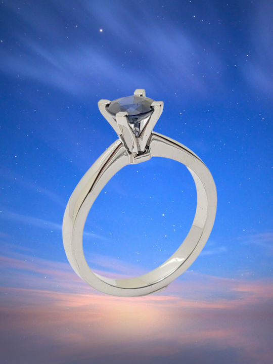 Mentzos Single Stone Ring in 18K White Gold with Sapphire