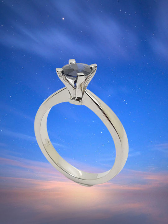 Mentzos Single Stone Ring in 18K White Gold with Sapphire