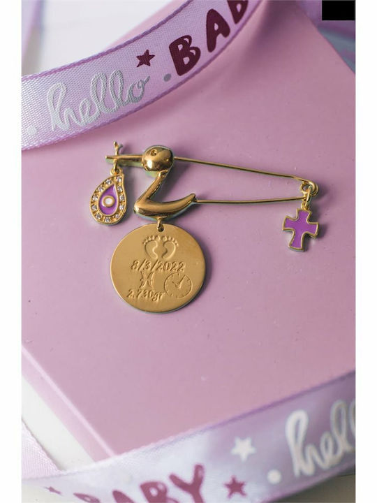Paraxenies Child Safety Pin made of Gold Plated Silver with Cross for Girl