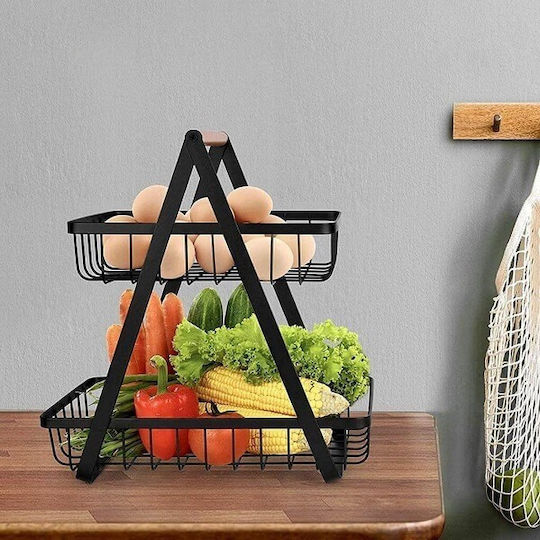 ikonka Fruit Bowl Metallic 2 Levels Black 27x17x29.5cm