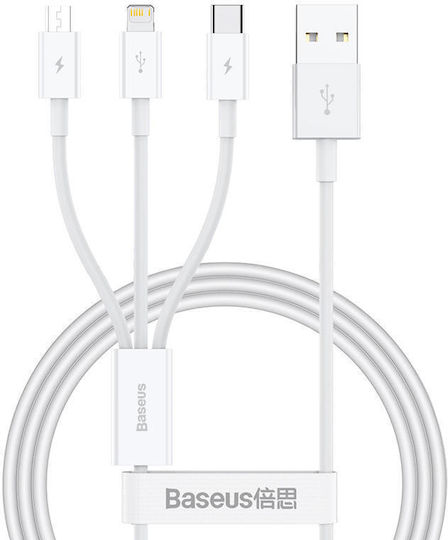 Baseus Superior Regular USB to Type-C / Lightning / micro USB 1m 3.5A Cable White (P10320105221-00)