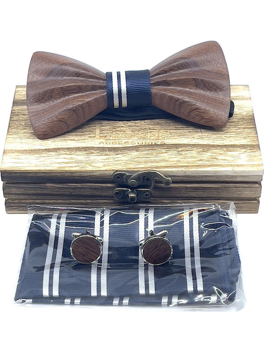 Legend Accessories Комплект Папионка с маншетни копчета и кърпа Тъмносин