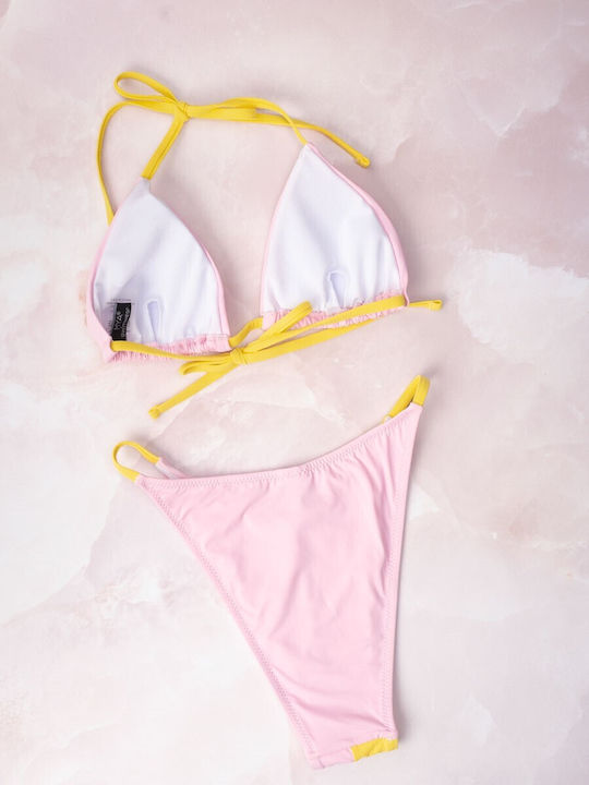 The Lady Bikini Set Triangle Top & Slip Bottom Pink