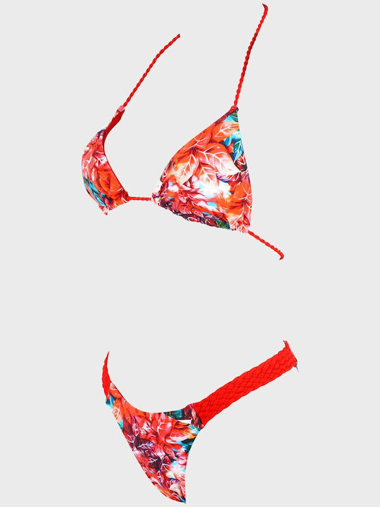 G Secret Set Bikini Triunghi & Brazilia Floral Roșu