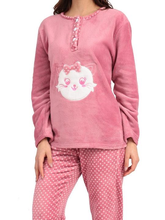 Lydia Creations Kinder Schlafanzug Winterlich Fleece Rosa