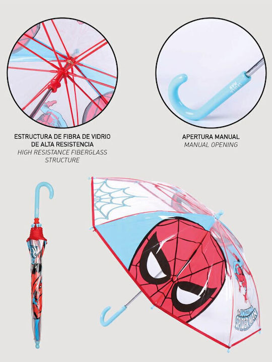 Cerda Kids Umbrella Curved Handle Spiderman Transparent with Diameter 71cm