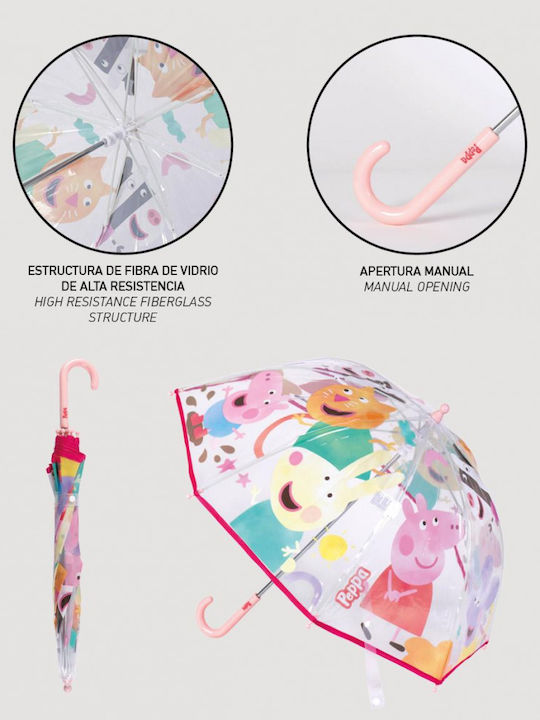 Cerda Kids Umbrella Curved Handle Peppa Pig Transparent with Diameter 45cm