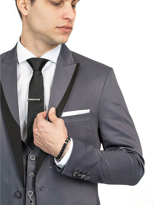 Fragosto Men's Suit with Vest Slim Fit Gray