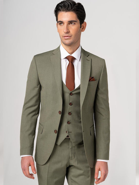 Fragosto Men's Suit with Vest Khaki