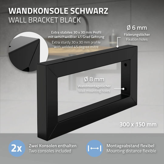 ML-Design Heavy-Duty Metallic Shelf Brackets Black 300x150mm 2pcs 490006960