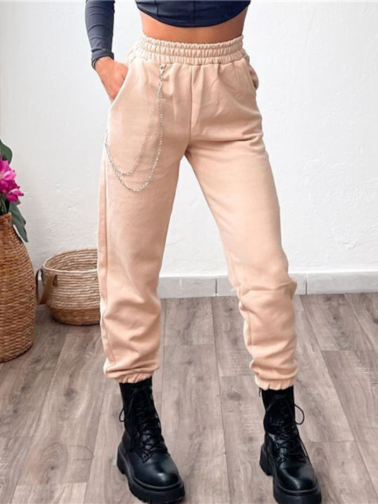 Chica Hohe Taille Damen-Sweatpants Jogger Beige