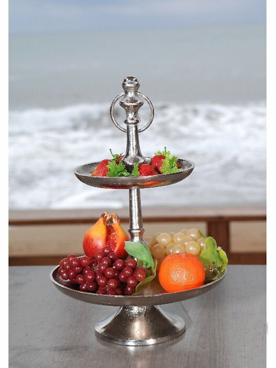 Metallic Dessert Tower Stand with 2 Tiers Silver Ø25cmxY38cm 38x38x38cm