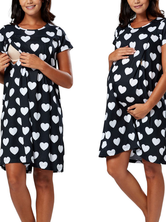 Summer Cotton Short Sleeve Maternity Dress Black