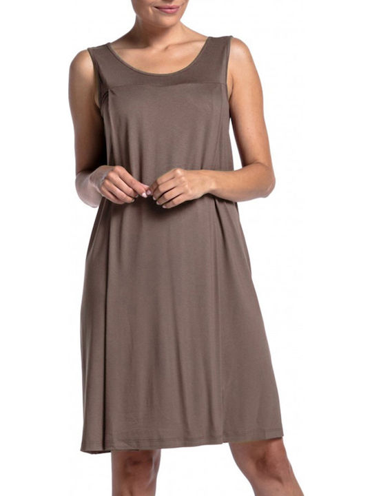 Cotton Sleeveless Maternity Dress Brown