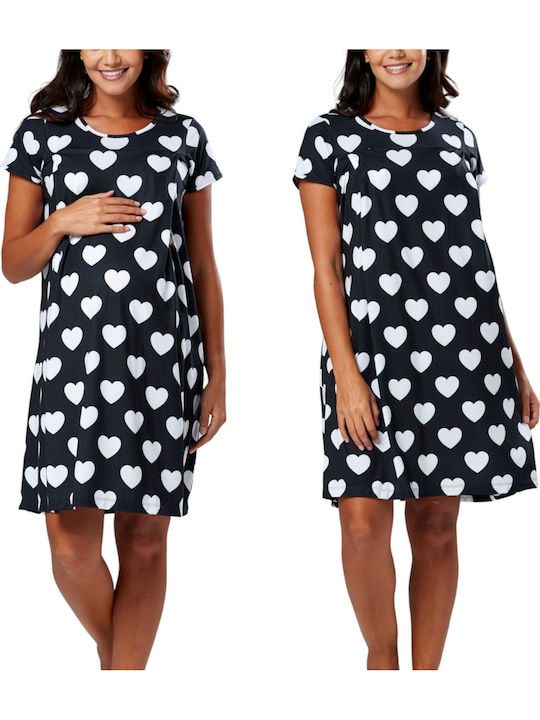 Summer Cotton Short Sleeve Maternity Dress Black