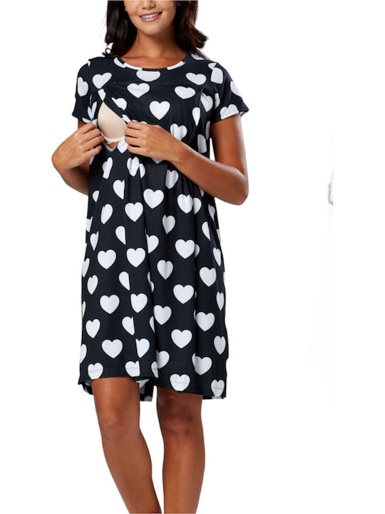 Summer Cotton Short Sleeve Maternity Dress Black