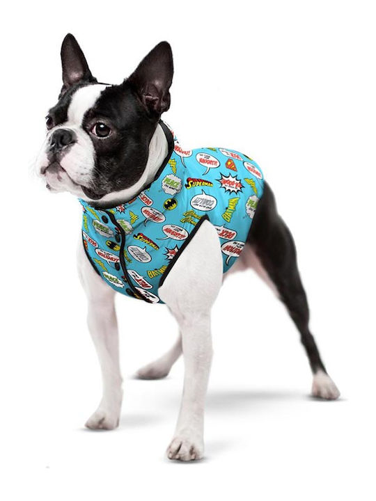 WauDog Justice League Hundemantel Wasserdicht Blau mit Rückenlänge 30 cm.
